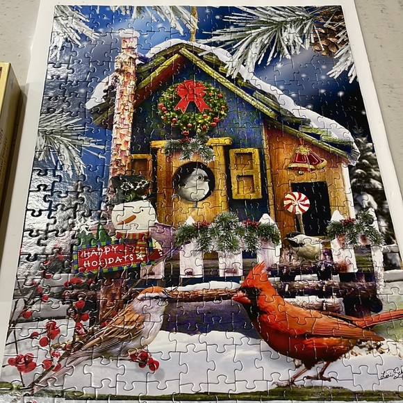 300 Piece Puzzle - Holiday Visitors. Birds and Snowman. LARGE PUZZLE PIECES. - Picture 2 of 5